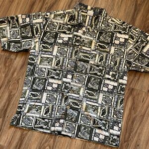 OP Men's Green and Black Graphic Casual Shirt